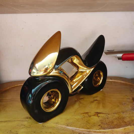 Ceramic Motorcycle Sculpture, Modern Home Decor Accent, Artistic Ornament for Shelf & Tabletop