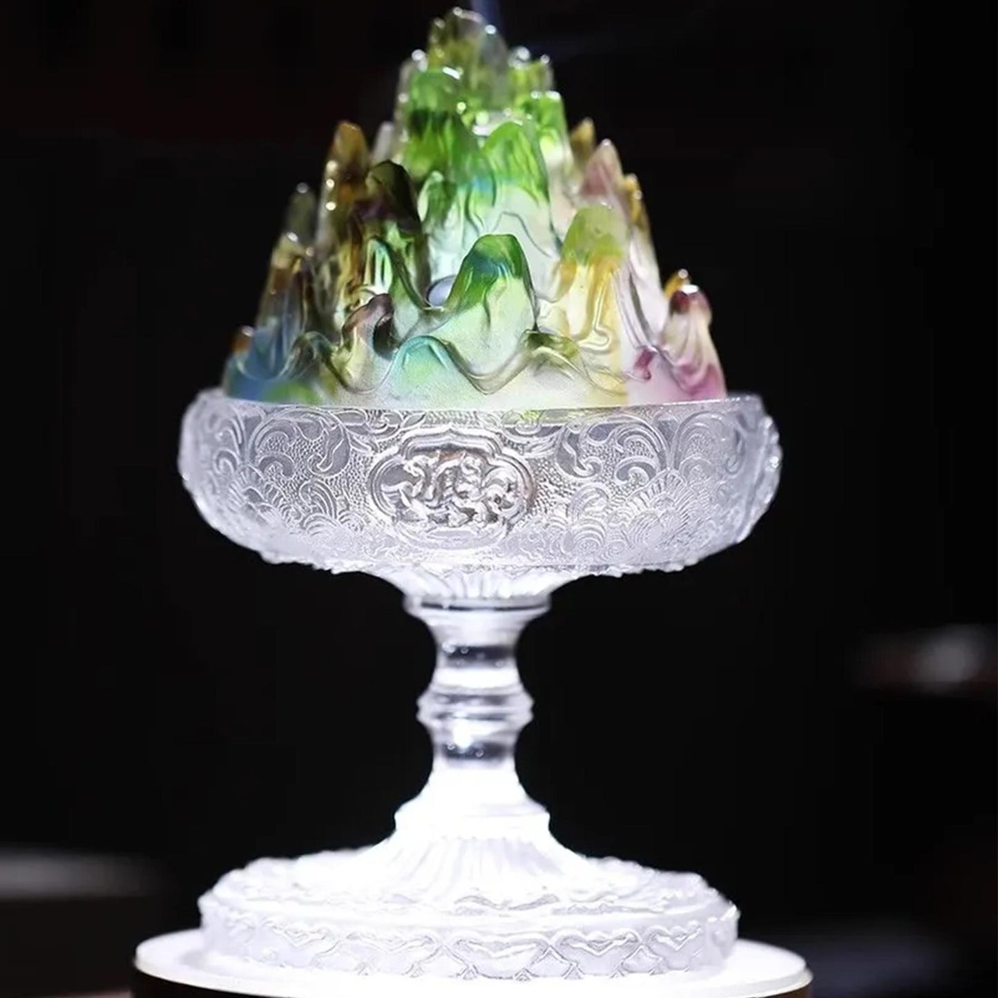 Chinese Colored Glaze Mountain Incense Burner with LED Light