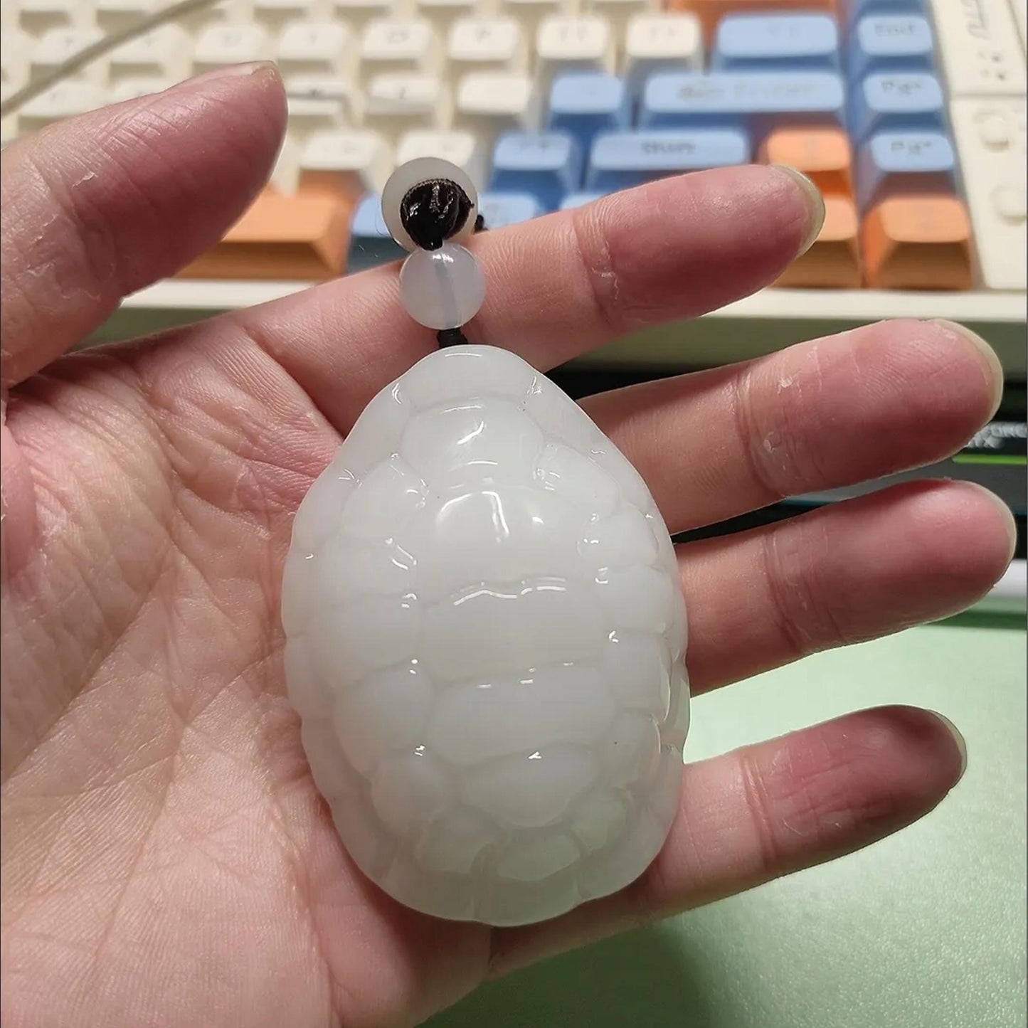 HandCarved Natural Jade Turtle Shell Handheld Chinese Longevity & Good Luck Amulet, Healing Crystal Carving for Collection or Gift