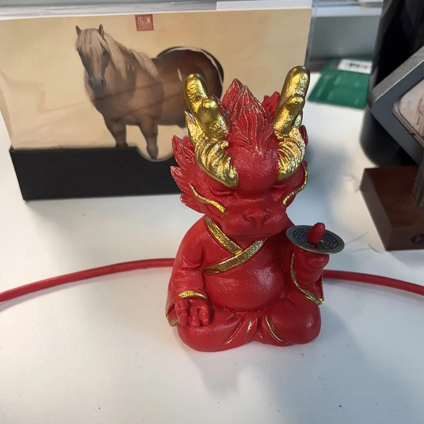 Cute Zen Dragon Figurine Chinese Zodiac Dragon Statue with Lucky Coin, Spiritual Meditation Dragon Sculpture for Home Decor, Desk Ornament,