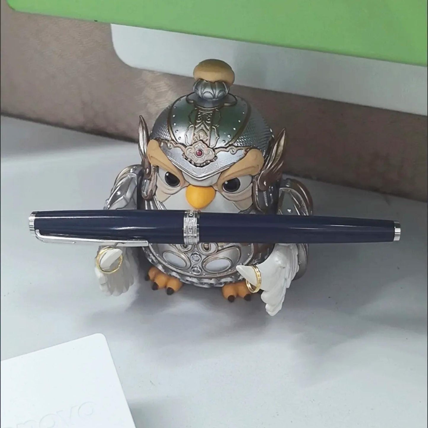 Cute Chinese Armor Owl Pen Holder Figurine