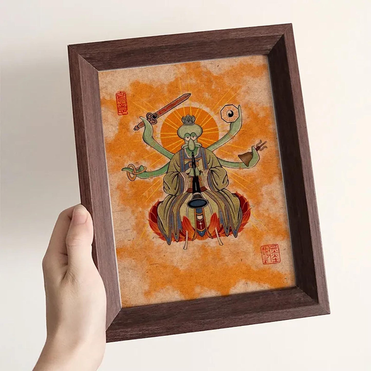 SpongeBob & Squidward Funny Whimsical Merchandise, Bikini Bottom Full Cast Cute Wooden Photo Frame,Unique Cartoon Decor