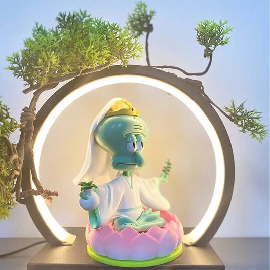 SpongeBob Squidward Zen Lotus Figurine Cute Cartoon Character Decoration for Home & Office, Unique Gift for SpongeBob Fans