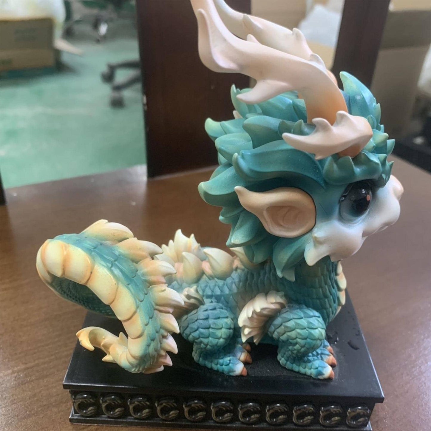 Adorable Chibi Chinese Dragon Figurine - Pastel Turquoise/Green Mythical Creature Statue | Exquisite Detailed Decor & Fantasy Collectible