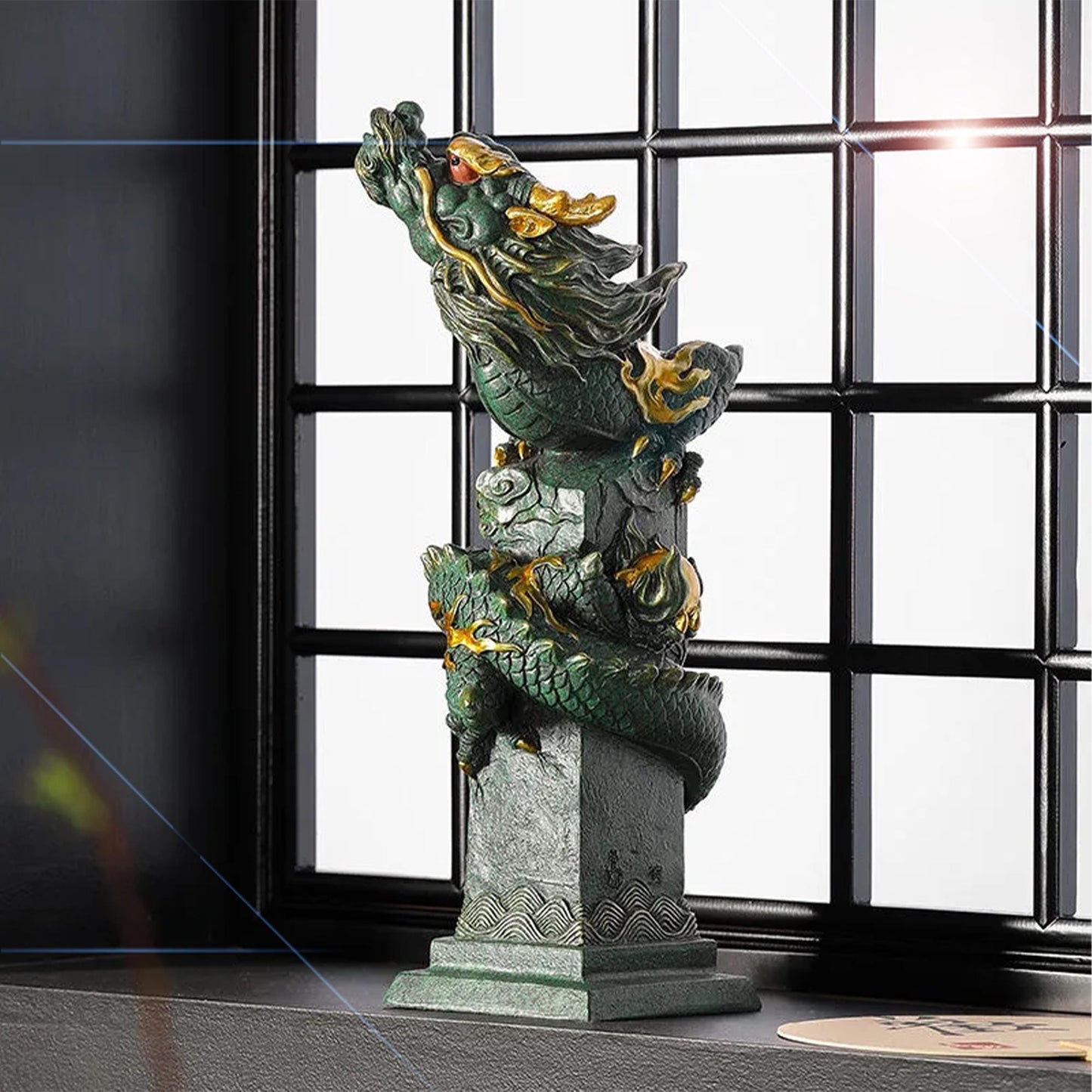 Traditional Chinese Green Dragon Decor Statue