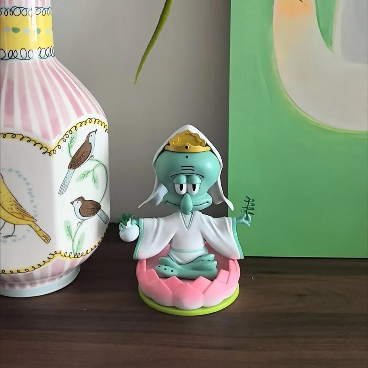 SpongeBob Squidward Zen Lotus Figurine Cute Cartoon Character Decoration for Home & Office, Unique Gift for SpongeBob Fans