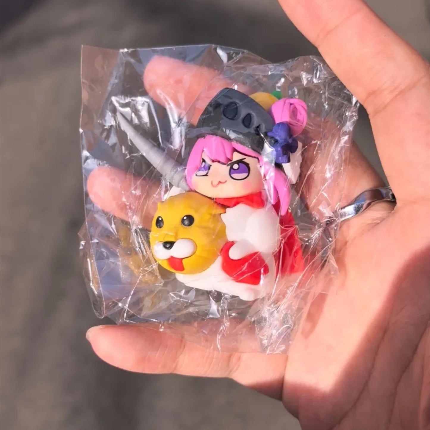 Unique Handmade Soft Clay Chibi Figurine - Cute Unicorn-Horned Character with Lion Pal & Fruit Accent | Mini Desk/Car Decorative Sculpture