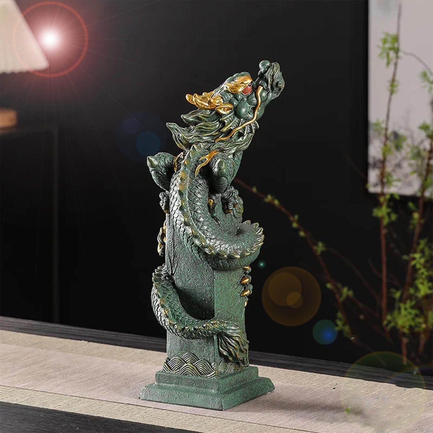 Traditional Chinese Green Dragon Decor Statue