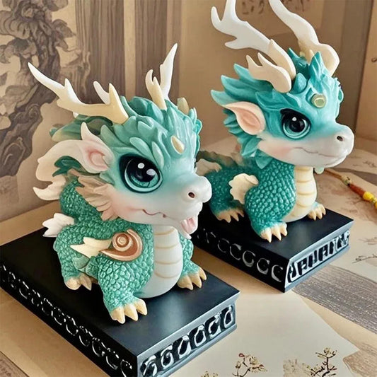 Adorable Chibi Chinese Dragon Figurine - Pastel Turquoise/Green Mythical Creature Statue | Exquisite Detailed  Decor & Fantasy Collectible