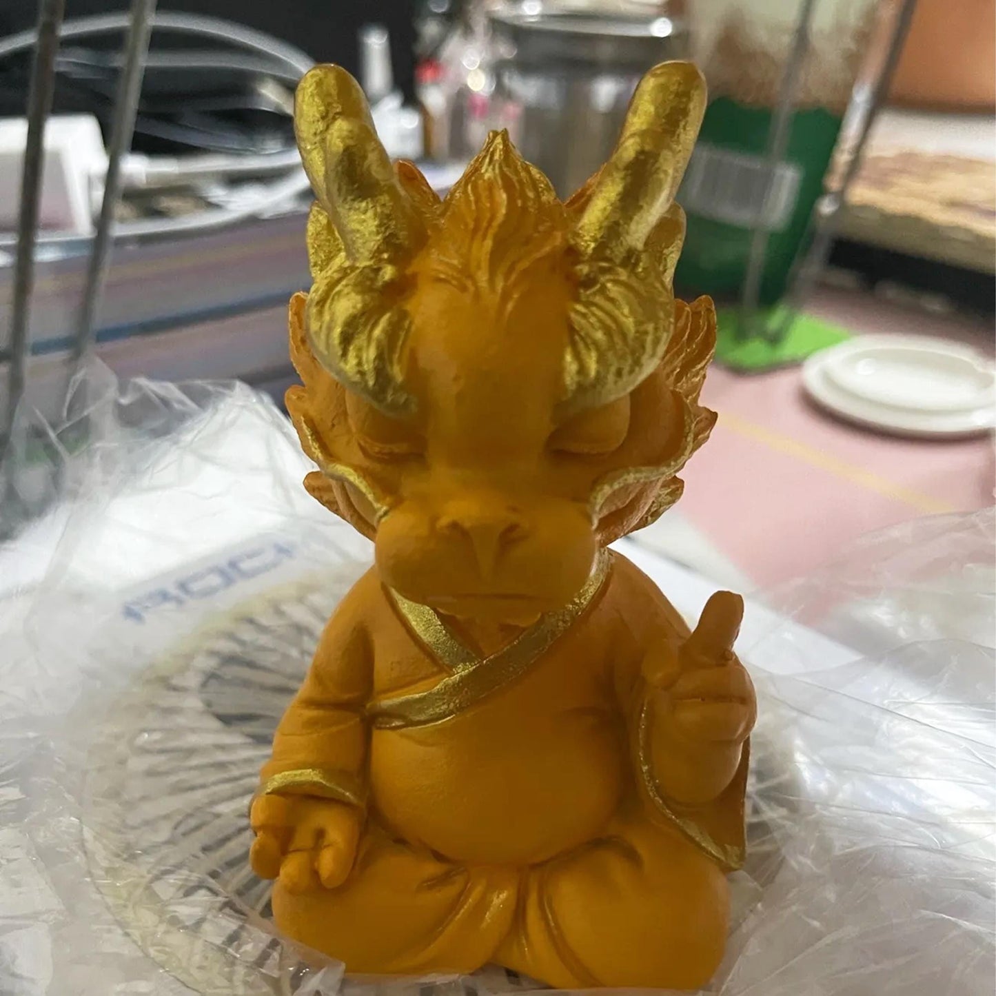 Cute Zen Dragon Figurine  Chinese Zodiac Dragon Statue with Lucky Coin, Spiritual Meditation Dragon Sculpture for Home Decor, Desk Ornament,