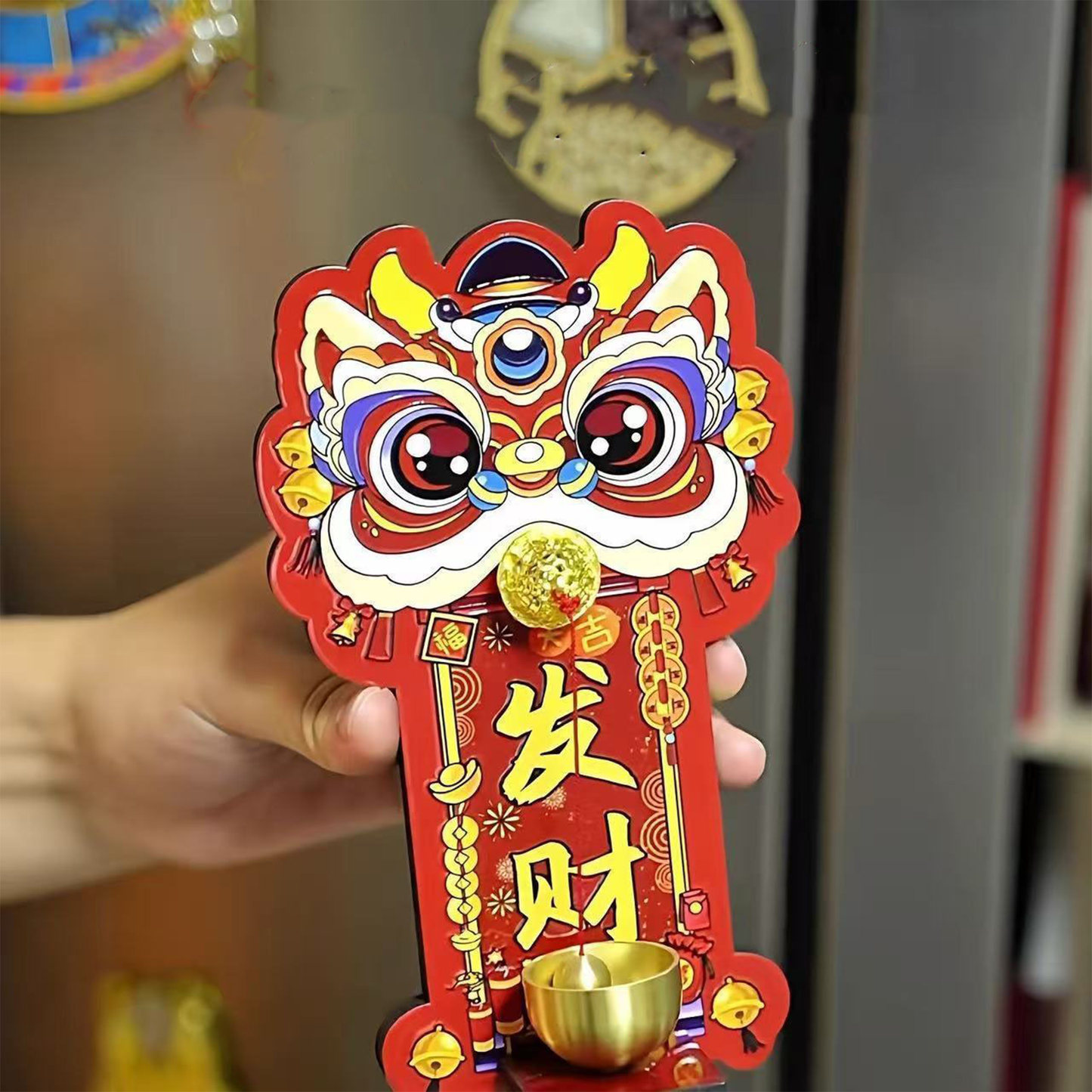 Chinese Lion Dance Door Bell - Fortune & Wealth Decorative Doorbell for Home Entrance