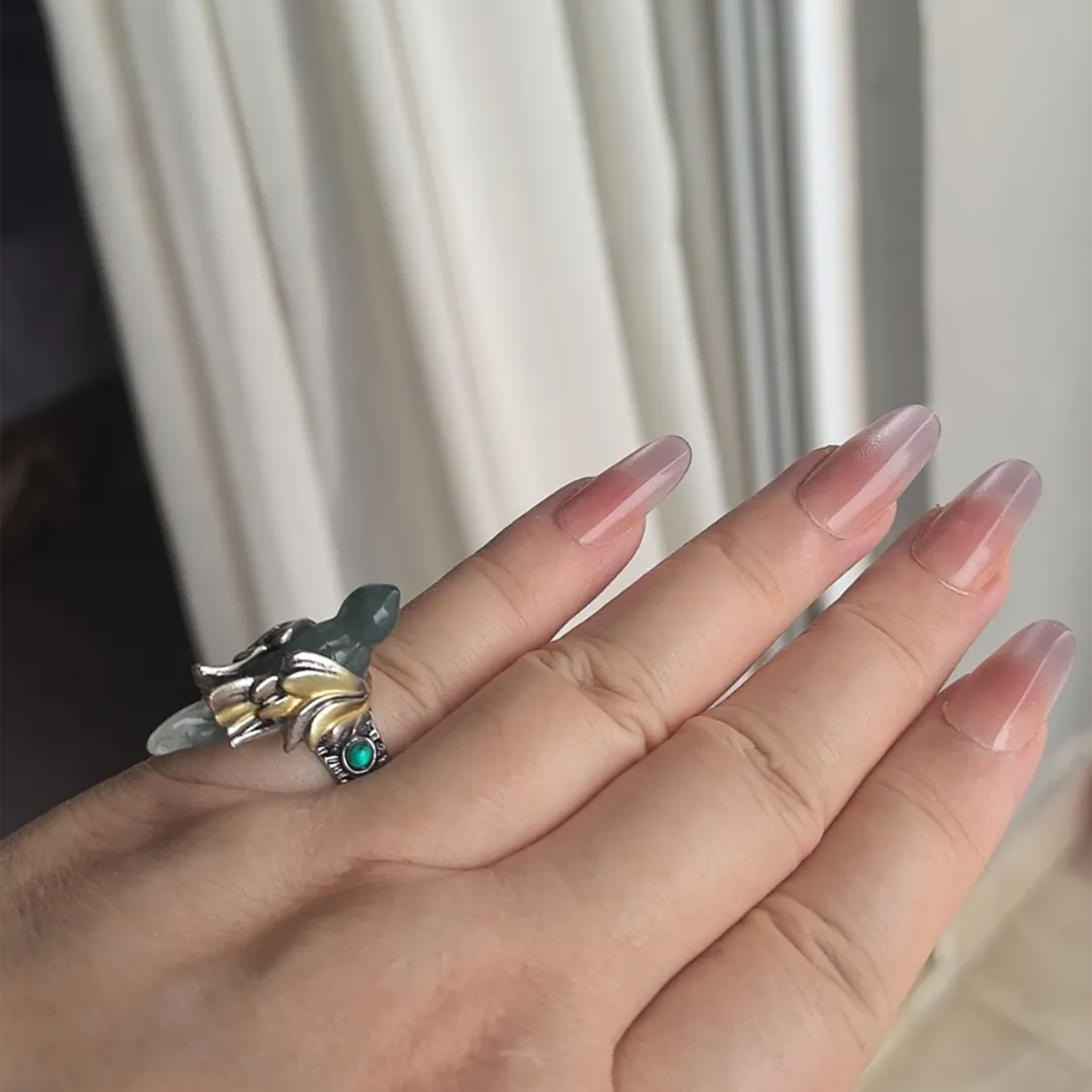 Artisan Vintage-Inspired Faux Jade Bird Bohemian Statement Ring