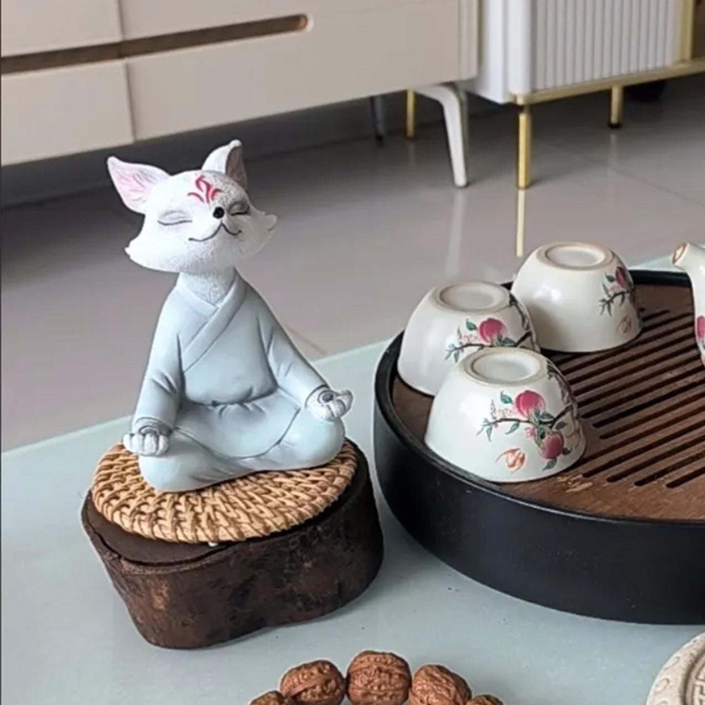 Zen Meditation Fox Figurine  Spiritual Animal Statue for Home Decor, Yoga Studio & Meditation Space