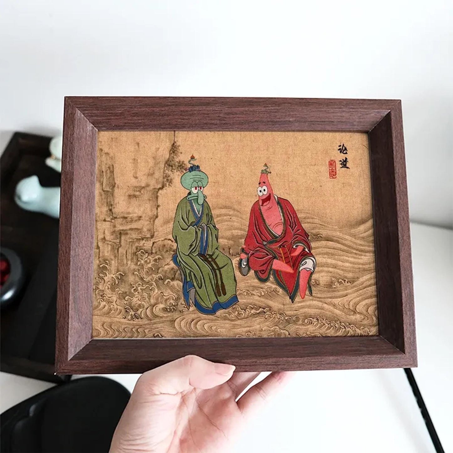 SpongeBob & Squidward Funny Whimsical Merchandise, Bikini Bottom Full Cast Cute Wooden Photo Frame,Unique Cartoon Decor