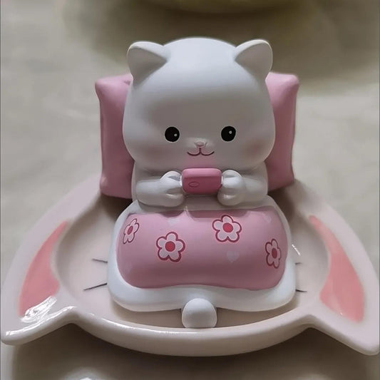 Cute Animal Figurines - Cat, Pig, Shiba Inu Bedtime Phone-Lover Decor
