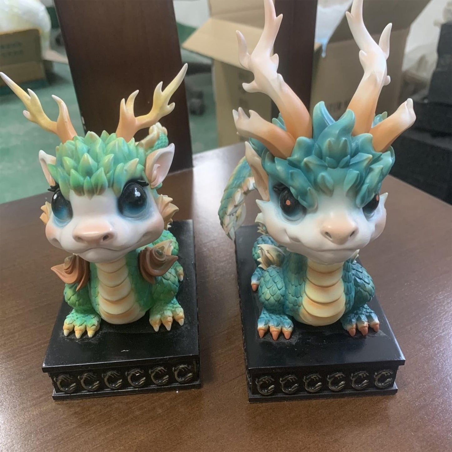 Adorable Chibi Chinese Dragon Figurine - Pastel Turquoise/Green Mythical Creature Statue | Exquisite Detailed  Decor & Fantasy Collectible