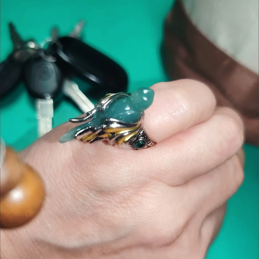 Artisan Vintage-Inspired Faux Jade Bird Bohemian Statement Ring