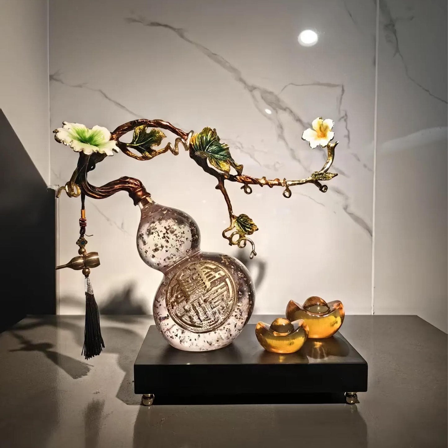 Chinese Crystal Gourd Ornament | Good Luck Home Decor, Lucky Fortune Statue o, Prosperity Gift for Living Room Decor