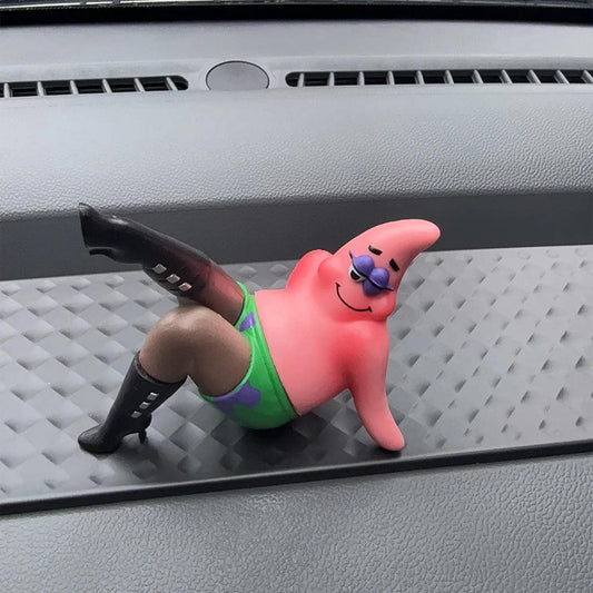 Quirky Patrick Star Figurine  Sassy SpongeBob Character Decoration with Edgy Boots, Unique Gift for Fans, Funny Desk & Car Ornament