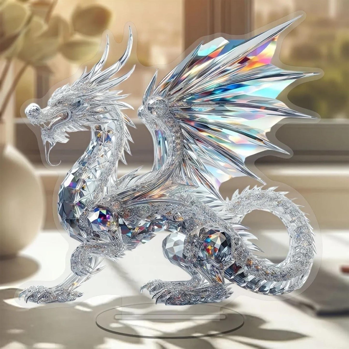 Bohemian Silver Dragon Figurine | Boho Fantasy Dragon Sculpture for Eclectic Home Decor