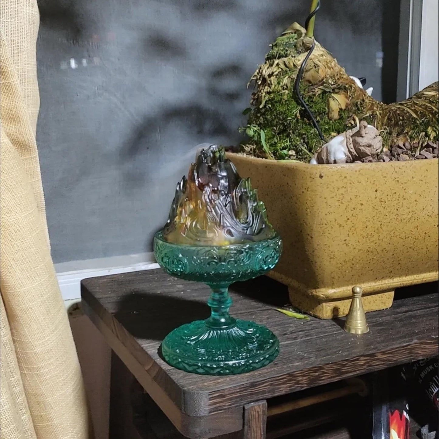 Chinese Colored Glaze Mountain Incense Burner with LED Light