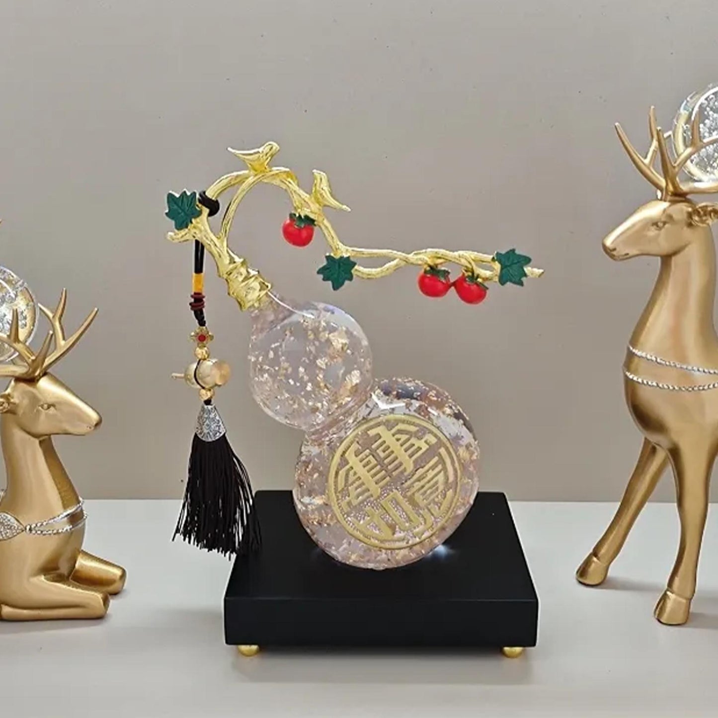 Chinese Crystal Gourd Ornament | Good Luck Home Decor, Lucky Fortune Statue o, Prosperity Gift for Living Room Decor