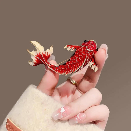 Vibrant Red Koi Fish Brooch  Exquisite Enamel Crystal Pin, Unique Animal Jewelry for Women, Perfect Gift for Koi Lovers