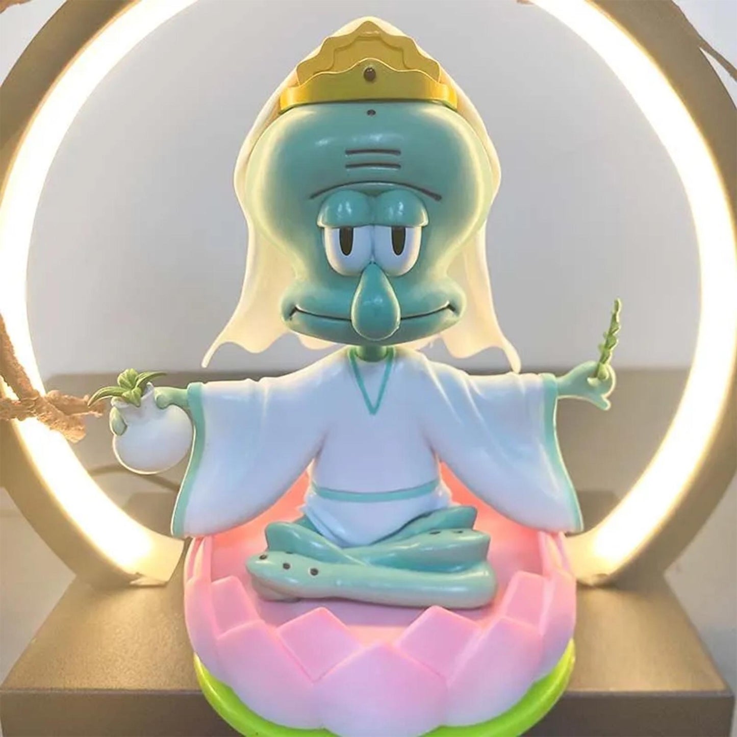 SpongeBob Squidward Zen Lotus Figurine  Cute Cartoon Character Decoration for Home & Office, Unique Gift for SpongeBob Fans