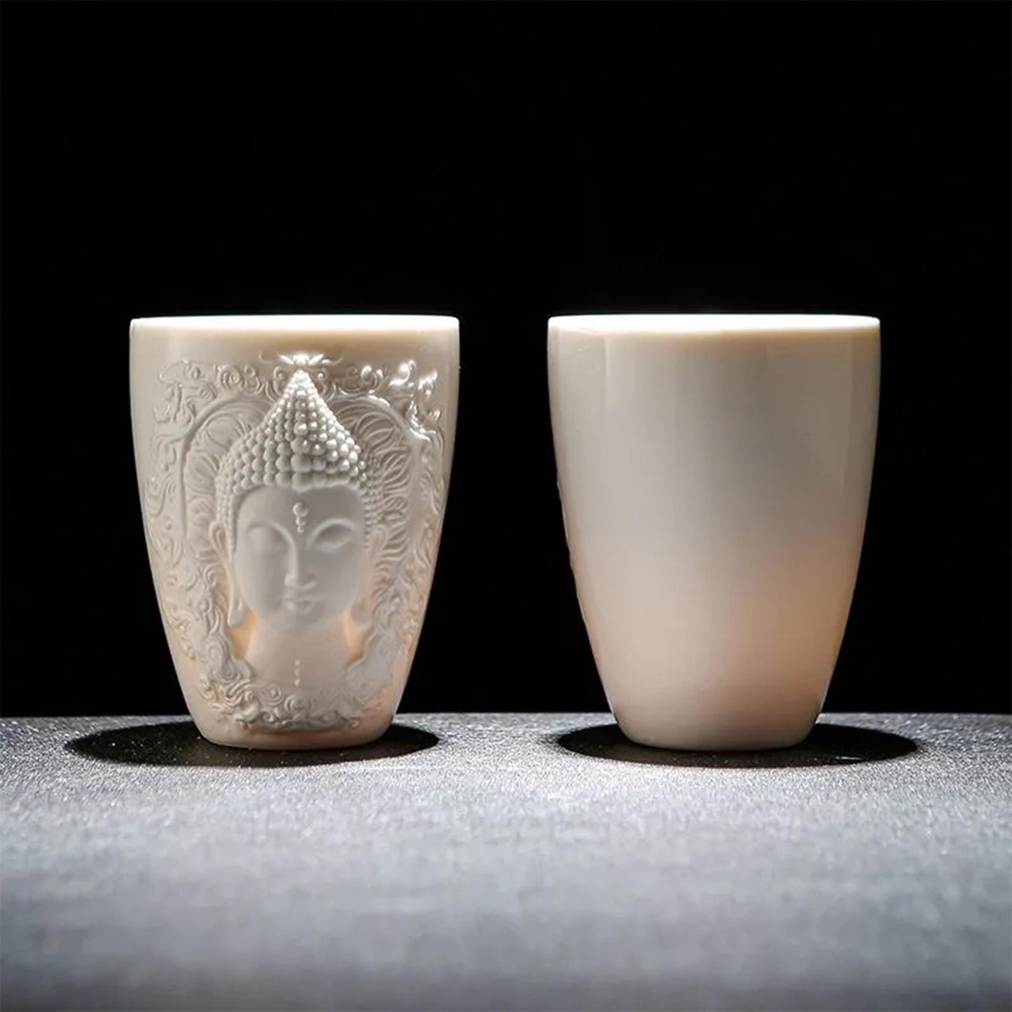 Elegant White Ceramic Buddha Relief Mug