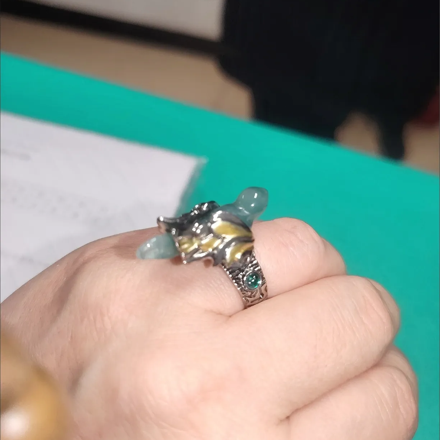 Artisan Vintage-Inspired Faux Jade Bird Bohemian Statement Ring