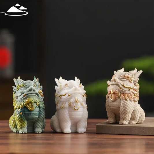 Chinese Mythical Kirin Statue, Handcrafted Mythical Creature Sculpture for Home Decor