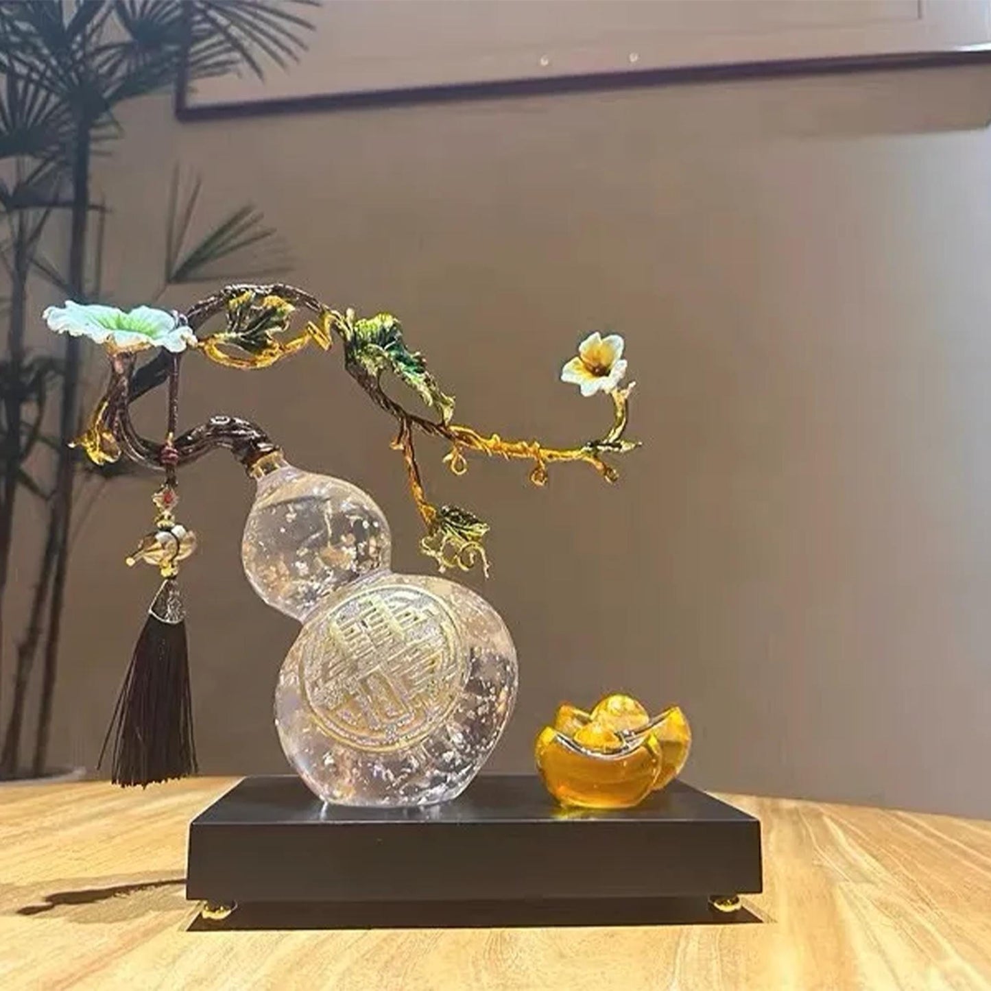 Chinese Crystal Gourd Ornament | Good Luck Home Decor, Lucky Fortune Statue o, Prosperity Gift for Living Room Decor