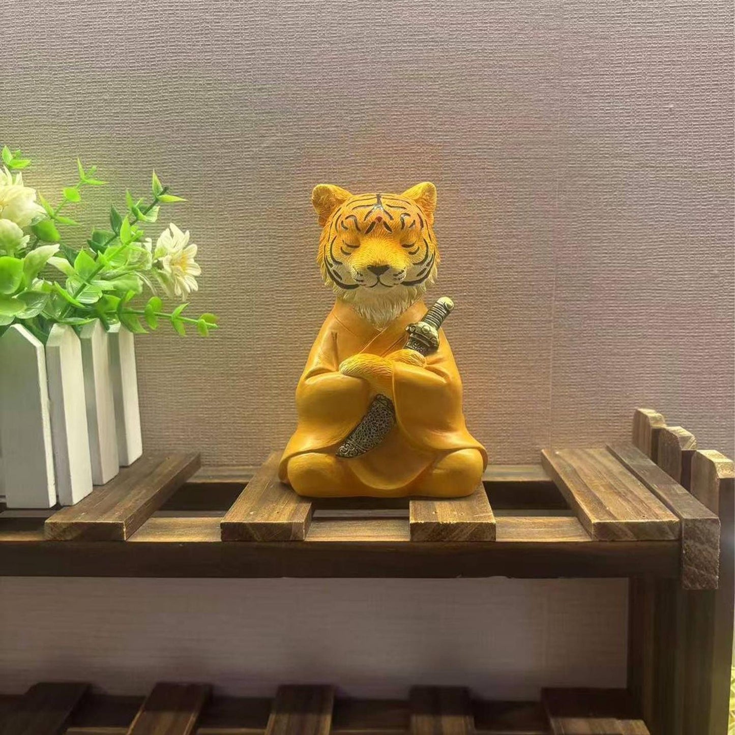 Zen Tiger Samurai Statue  Japanese Style Warrior Tiger Figurine for Home Decor, Meditation Space Accent, Unique Animal Sculpture Gift