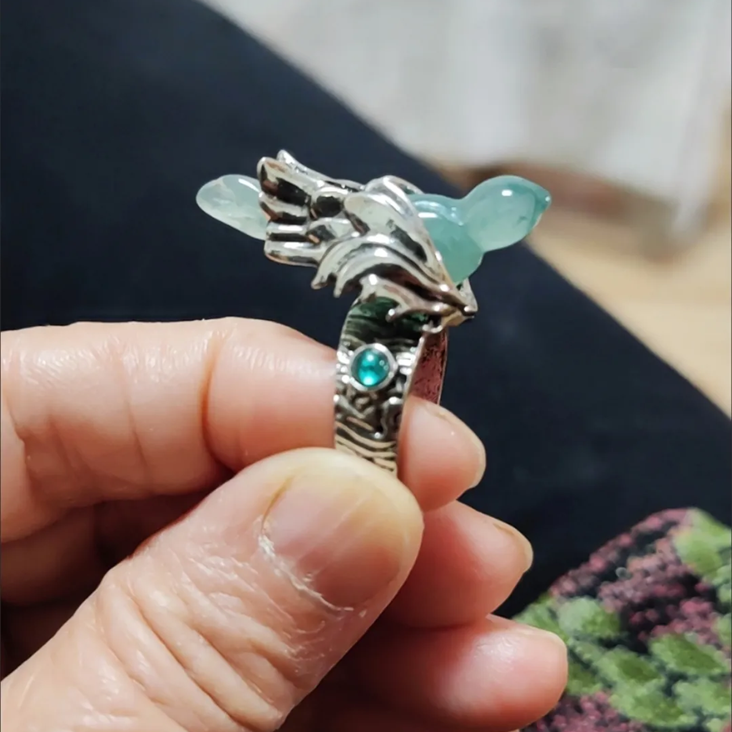 Artisan Vintage-Inspired Faux Jade Bird Bohemian Statement Ring