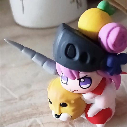 Unique Handmade Soft Clay Chibi Figurine - Cute Unicorn-Horned Character with Lion Pal & Fruit Accent | Mini Desk/Car Decorative Sculpture
