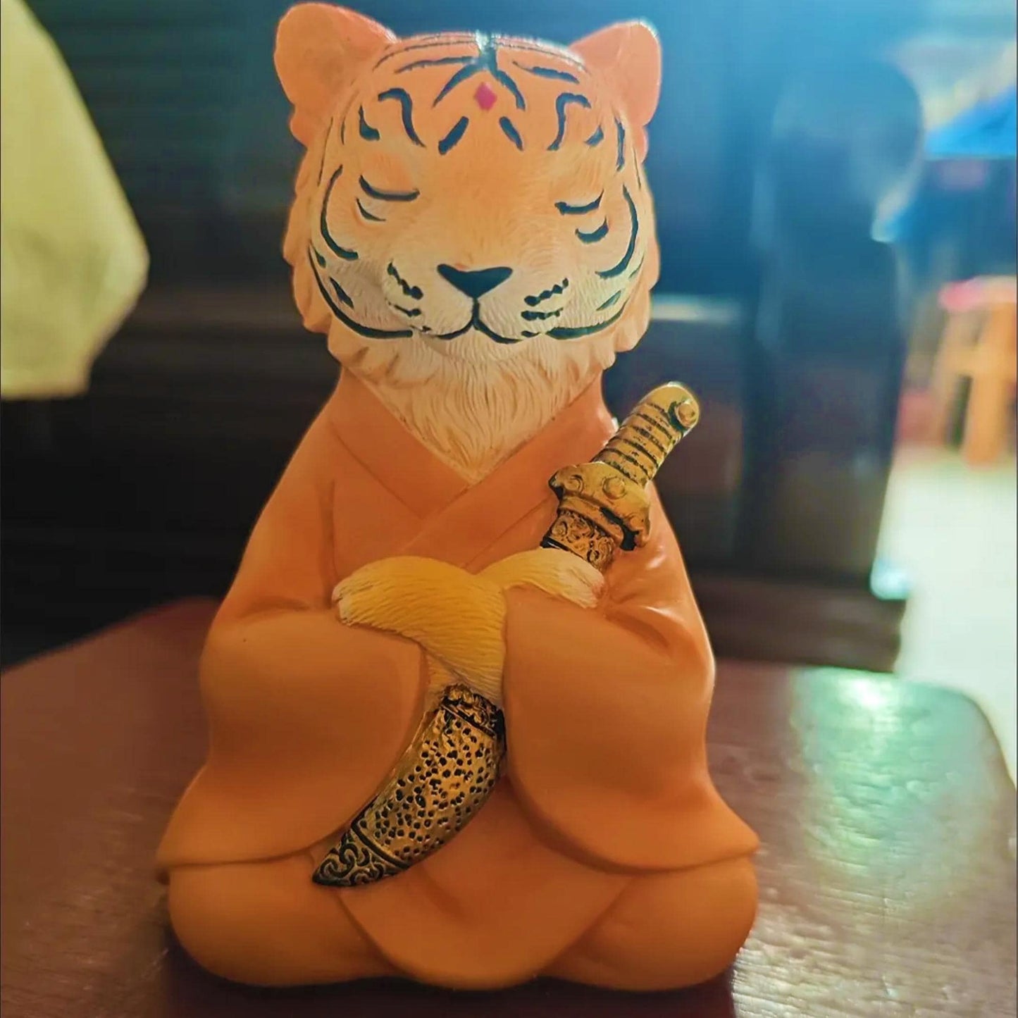 Zen Tiger Samurai Statue  Japanese Style Warrior Tiger Figurine for Home Decor, Meditation Space Accent, Unique Animal Sculpture Gift