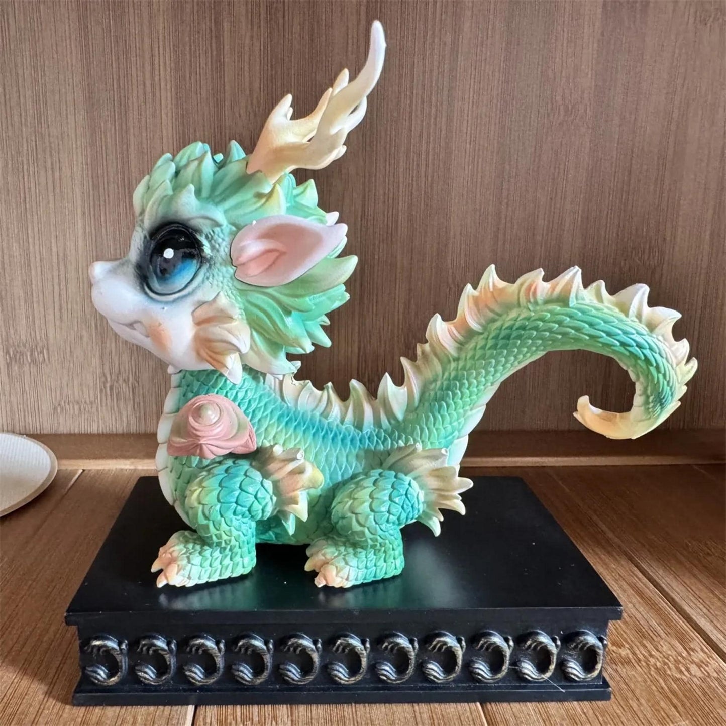 Adorable Chibi Chinese Dragon Figurine - Pastel Turquoise/Green Mythical Creature Statue | Exquisite Detailed  Decor & Fantasy Collectible