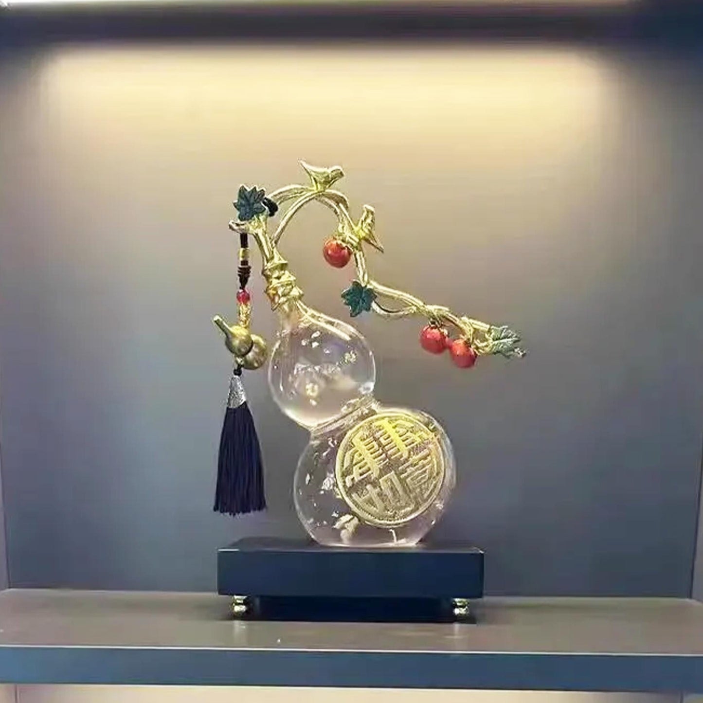 Chinese Crystal Gourd Ornament | Good Luck Home Decor, Lucky Fortune Statue o, Prosperity Gift for Living Room Decor