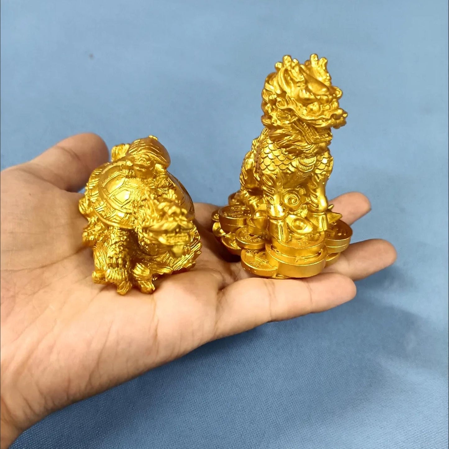 Traditional Chinese Feng Shui Wealth Luck Figurine Set  on Compass Base | Home Protection & Good Fortune Decor for Office/Living Room