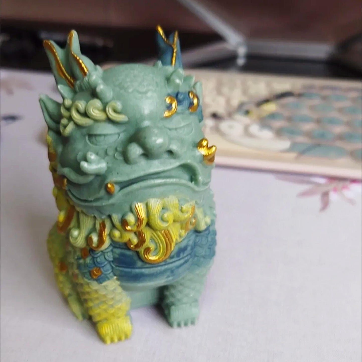 Chinese Mythical Kirin Statue, Handcrafted Mythical Creature Sculpture for Home Decor