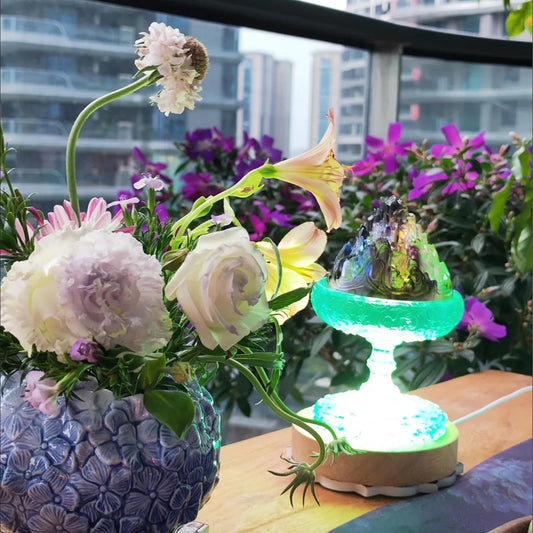 Chinese Colored Glaze Mountain Incense Burner with LED Light