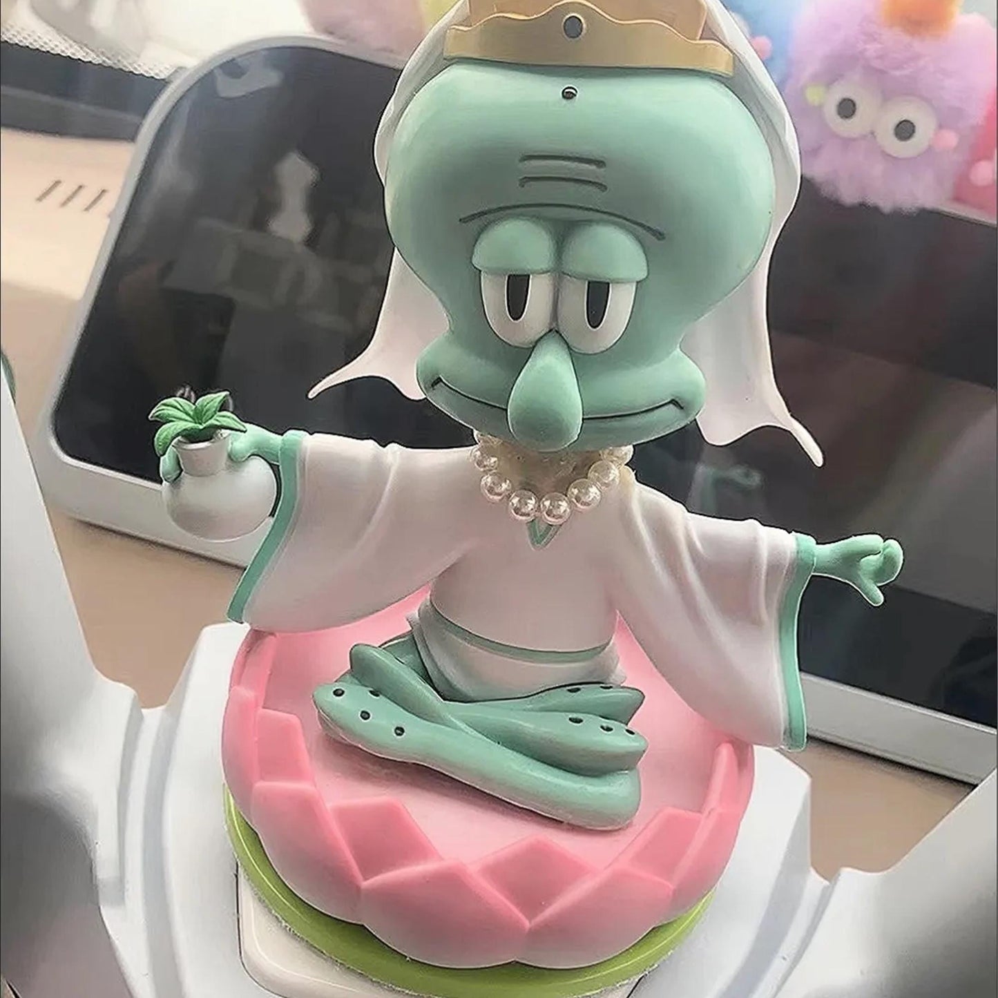 SpongeBob Squidward Zen Lotus Figurine  Cute Cartoon Character Decoration for Home & Office, Unique Gift for SpongeBob Fans