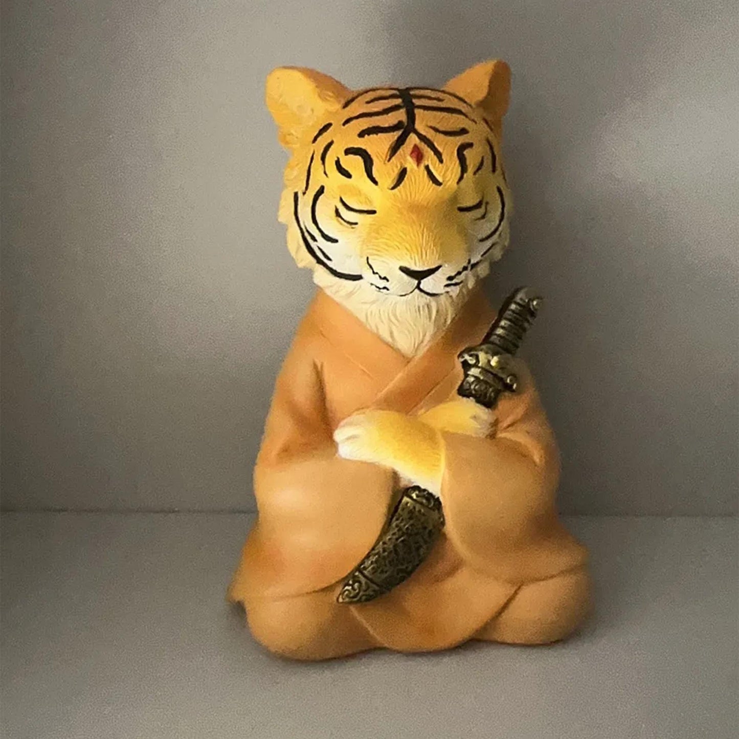 Zen Tiger Samurai Statue  Japanese Style Warrior Tiger Figurine for Home Decor, Meditation Space Accent, Unique Animal Sculpture Gift