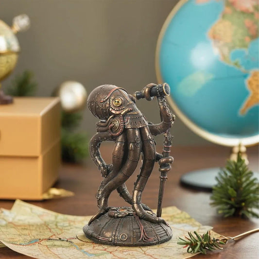 Steampunk Octopus Statue  Vintage Nautical Octopus with Telescope, Marine Animal Sculpture for Home & Office Decor