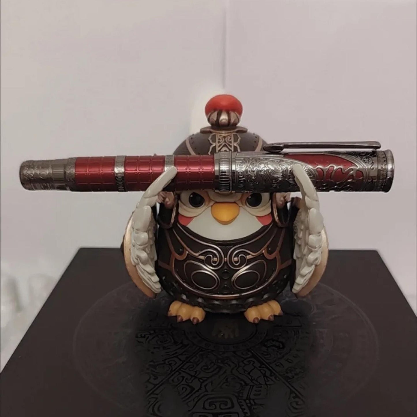 Cute Chinese Armor Owl Pen Holder Figurine