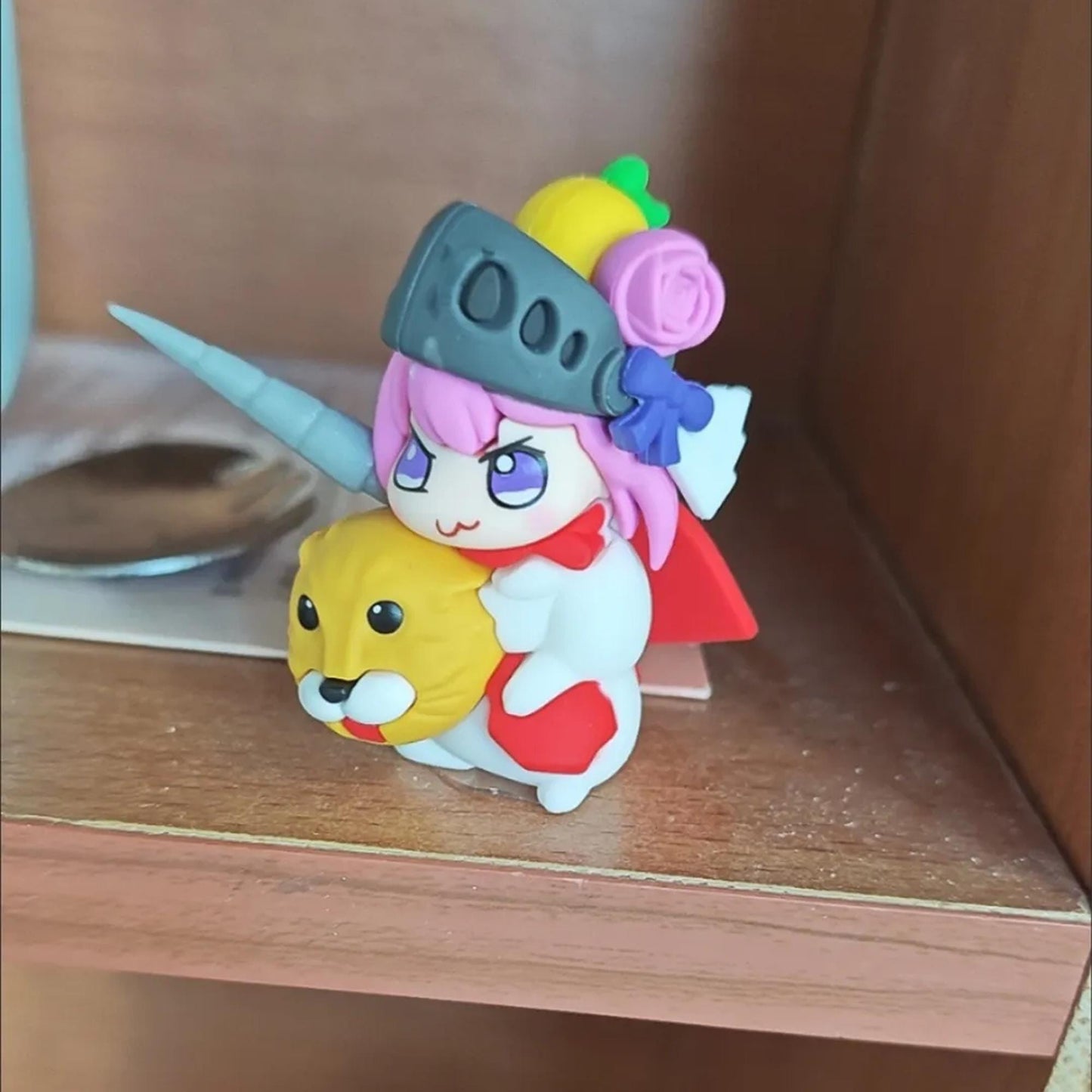 Unique Handmade Soft Clay Chibi Figurine - Cute Unicorn-Horned Character with Lion Pal & Fruit Accent | Mini Desk/Car Decorative Sculpture