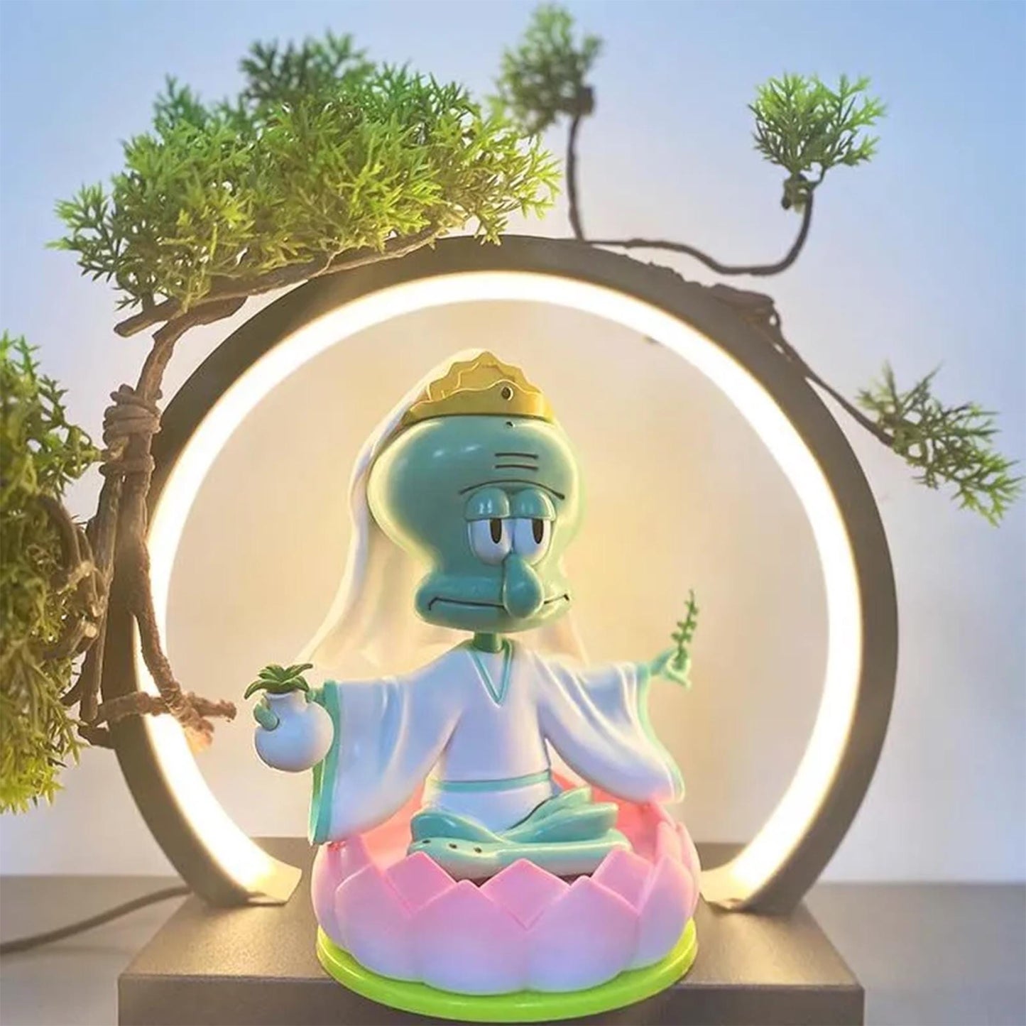 SpongeBob Squidward Zen Lotus Figurine  Cute Cartoon Character Decoration for Home & Office, Unique Gift for SpongeBob Fans