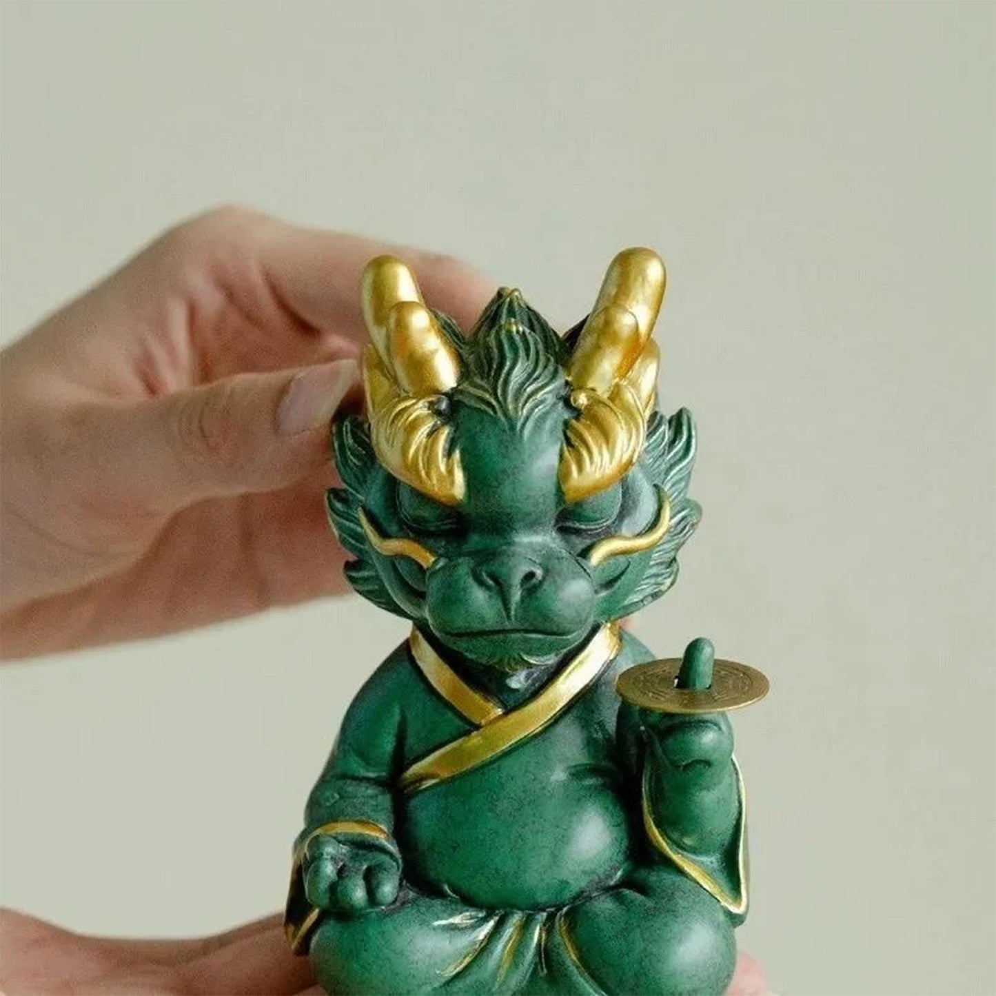 Cute Zen Dragon Figurine  Chinese Zodiac Dragon Statue with Lucky Coin, Spiritual Meditation Dragon Sculpture for Home Decor, Desk Ornament,