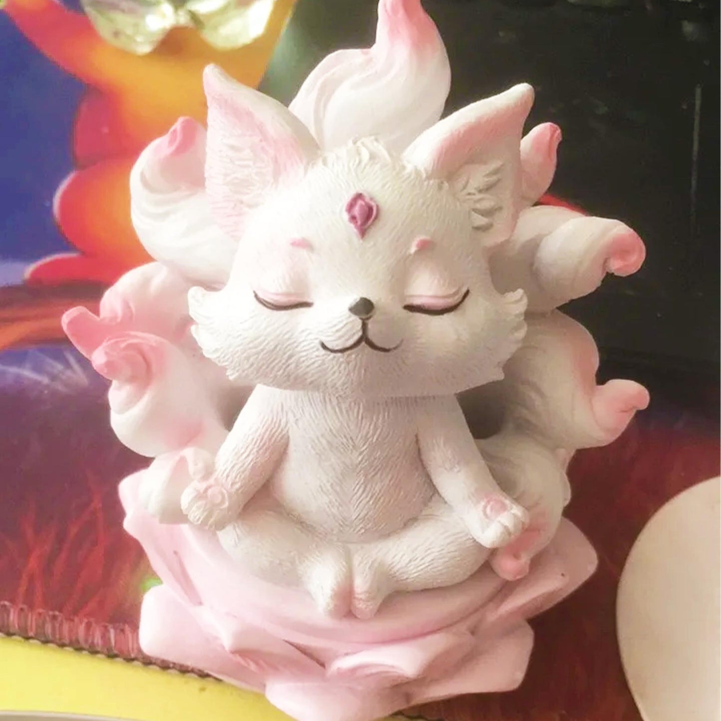 Cute Kitsune Incense Burner  Meditating NineTailed Fox Statue, Spiritual Home Decor, Chinese Fox Figurine for Altar & Meditation Space