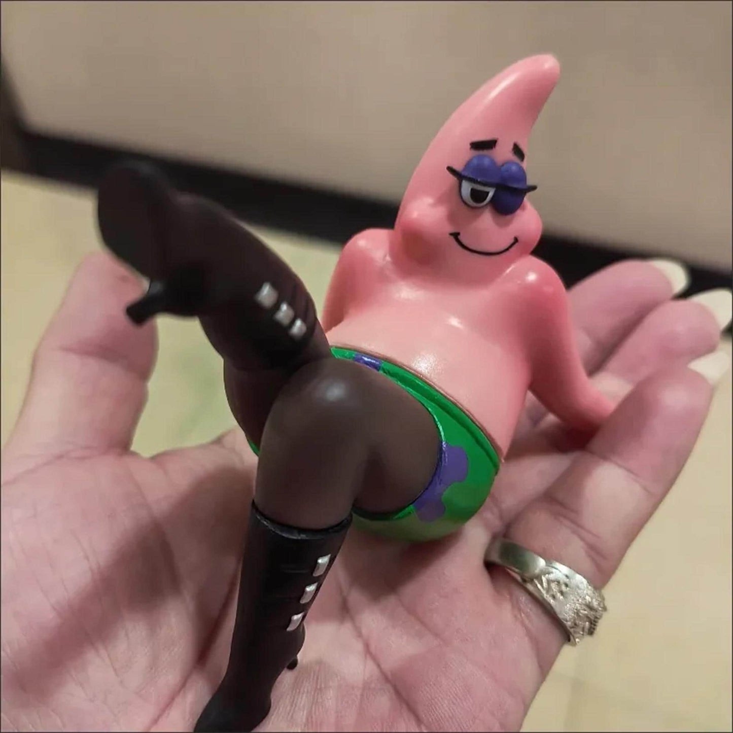 Quirky Patrick Star Figurine  Sassy SpongeBob Character Decoration with Edgy Boots, Unique Gift for Fans, Funny Desk & Car Ornament